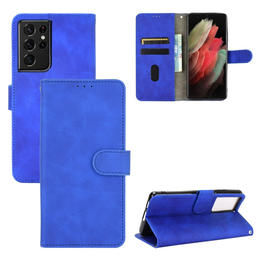 For Samsung Galaxy S21 Ultra 5G Solid Color Skin Feel Magnetic Buckle Horizontal Flip Calf Texture PU Leather Case with Holder & Card Slots & Wallet(Blue) - Galaxy S21 Ultra 5G Cases by buy2fix | Online Shopping UK | buy2fix