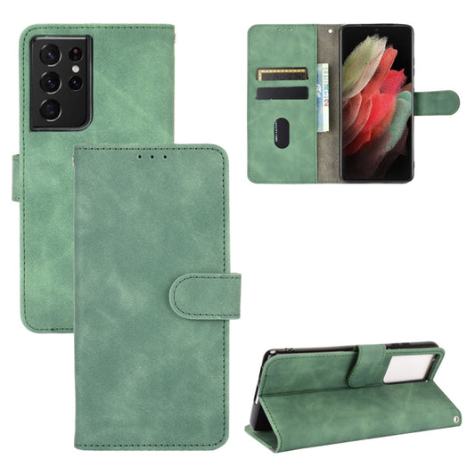 For Samsung Galaxy S21 Ultra 5G Solid Color Skin Feel Magnetic Buckle Horizontal Flip Calf Texture PU Leather Case with Holder & Card Slots & Wallet(Green) - Galaxy S21 Ultra 5G Cases by buy2fix | Online Shopping UK | buy2fix