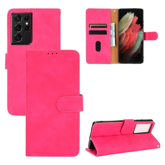 For Samsung Galaxy S21 Ultra 5G Solid Color Skin Feel Magnetic Buckle Horizontal Flip Calf Texture PU Leather Case with Holder & Card Slots & Wallet(Rose Red) - Galaxy S21 Ultra 5G Cases by buy2fix | Online Shopping UK | buy2fix