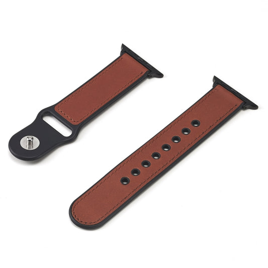 Paste Leather TPU Watch Band For Apple Watch Series 9&8&7 41mm / SE 3&SE 2&6&SE&5&4 40mm / 3&2&1 38mm(Dark Brown) by buy2fix