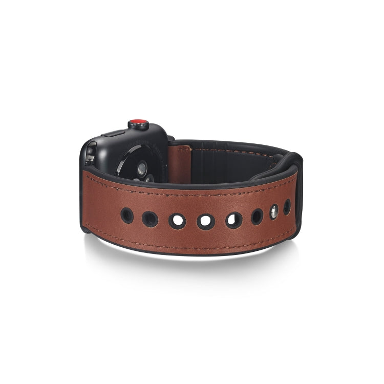 Paste Leather TPU Watch Band For Apple Watch Series 9&8&7 41mm / SE 3&SE 2&6&SE&5&4 40mm / 3&2&1 38mm(Dark Brown) by buy2fix