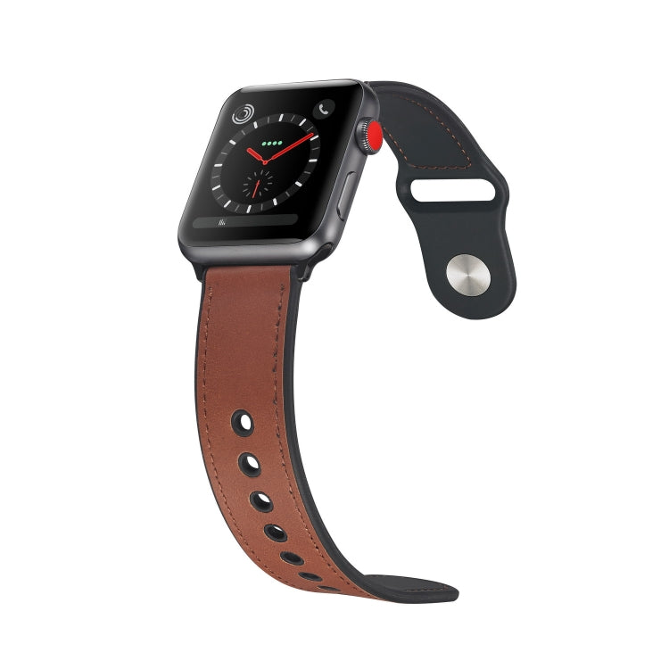 Paste Leather TPU Watch Band For Apple Watch Series 9&8&7 41mm / SE 3&SE 2&6&SE&5&4 40mm / 3&2&1 38mm(Dark Brown) by buy2fix