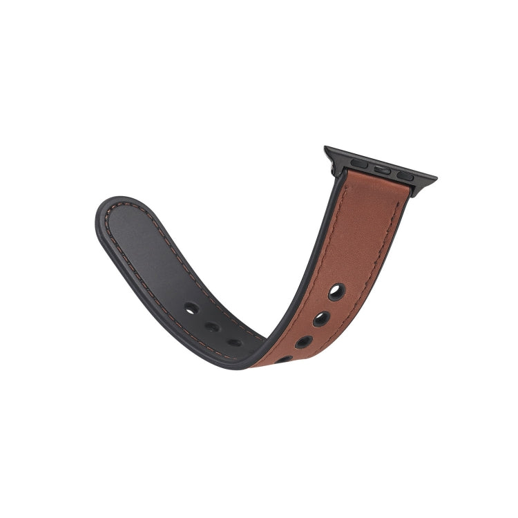 Paste Leather TPU Watch Band For Apple Watch Series 9&8&7 41mm / SE 3&SE 2&6&SE&5&4 40mm / 3&2&1 38mm(Dark Brown) by buy2fix