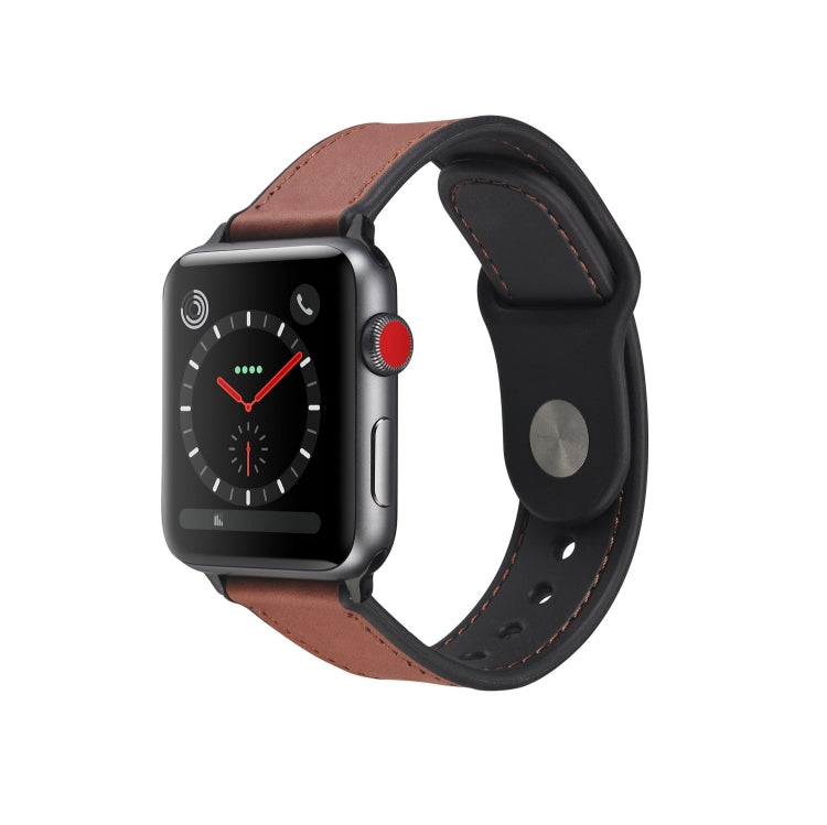 Paste Leather TPU Watch Band For Apple Watch Series 9&8&7 41mm / SE 3&SE 2&6&SE&5&4 40mm / 3&2&1 38mm(Dark Brown) by buy2fix
