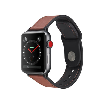 Paste Leather TPU Watch Band For Apple Watch Series 9&8&7 41mm / SE 3&SE 2&6&SE&5&4 40mm / 3&2&1 38mm(Dark Brown) by buy2fix