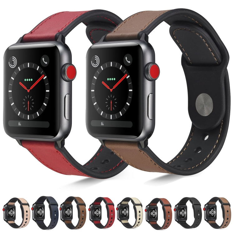 Paste Leather TPU Watch Band For Apple Watch Series 9&8&7 41mm / SE 3&SE 2&6&SE&5&4 40mm / 3&2&1 38mm(Dark Brown) by buy2fix