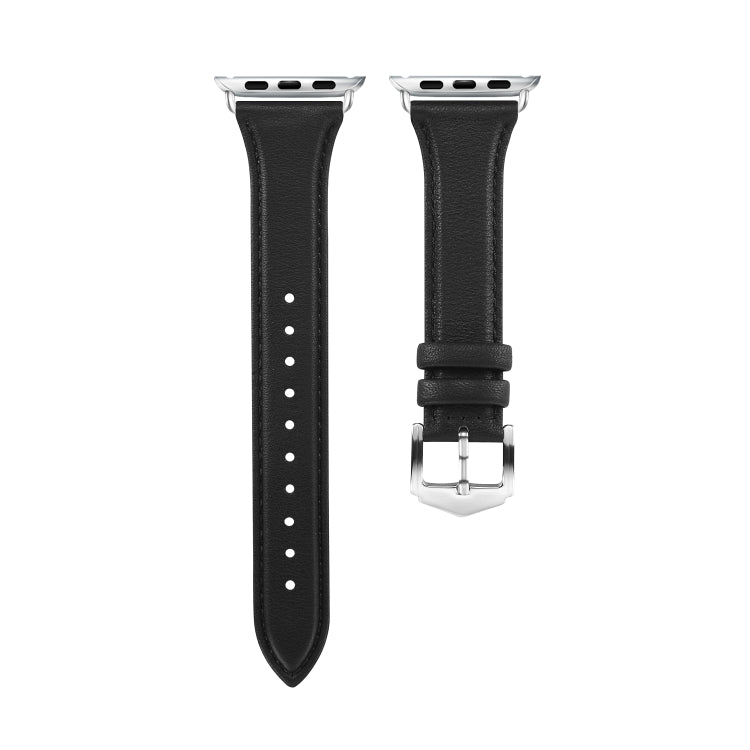 Genuine Leather Watch Band For Apple Watch Series 7 45mm / 6 & SE & 5 & 4 44mm / 3 & 2 & 1 42mm(Black) by buy2fix
