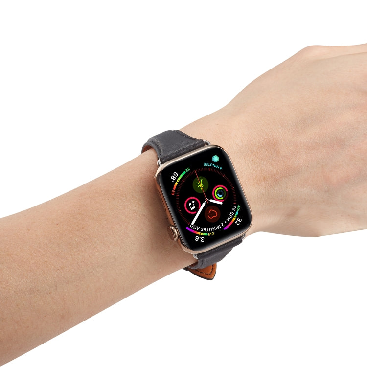 Genuine Leather Watch Band For Apple Watch Series 7 45mm / 6 & SE & 5 & 4 44mm / 3 & 2 & 1 42mm(Black) by buy2fix