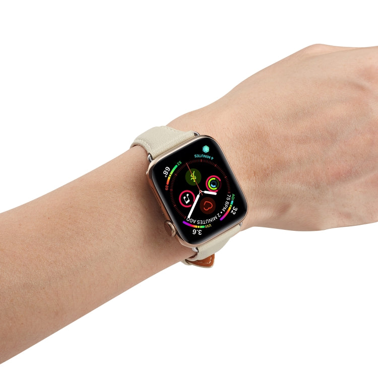 Genuine Leather Watch Band For Apple Watch Ultra 49mm&Watch Ultra 2 49mm / Series 9&8&7 45mm / SE 3&SE 2&6&SE&5&4 44mm / 3&2&1 42mm(Creamy White) by buy2fix