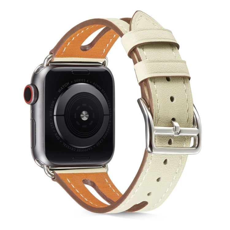 Top-grain Leather Watch Band For Apple Watch Series 7 41mm / 6 & SE & 5 & 4 40mm / 3 & 2 & 1 38mm(Creamy White) by buy2fix