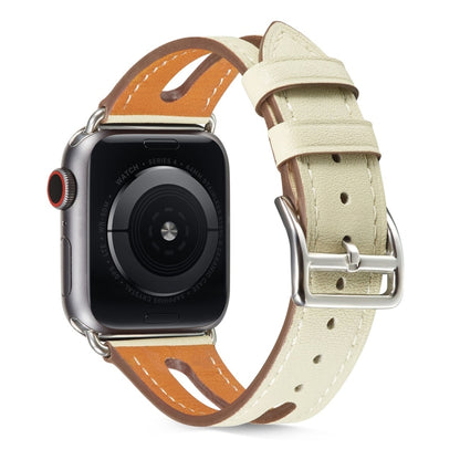 Top-grain Leather Watch Band For Apple Watch Series 7 41mm / 6 & SE & 5 & 4 40mm / 3 & 2 & 1 38mm(Creamy White) by buy2fix