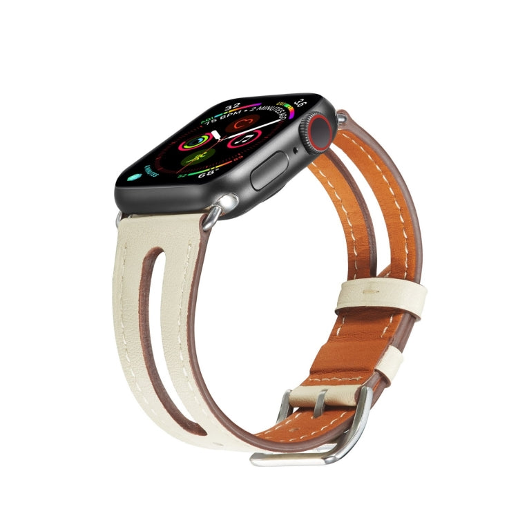 Top-grain Leather Watch Band For Apple Watch Series 7 41mm / 6 & SE & 5 & 4 40mm / 3 & 2 & 1 38mm(Creamy White) by buy2fix