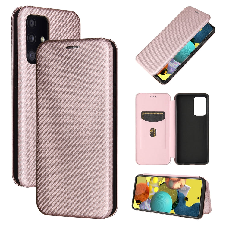 For Samsung Galaxy A52 5G / 4G Carbon Fiber Texture Horizontal Flip TPU + PC + PU Leather Case with Card Slot(Pink) by buy2fix