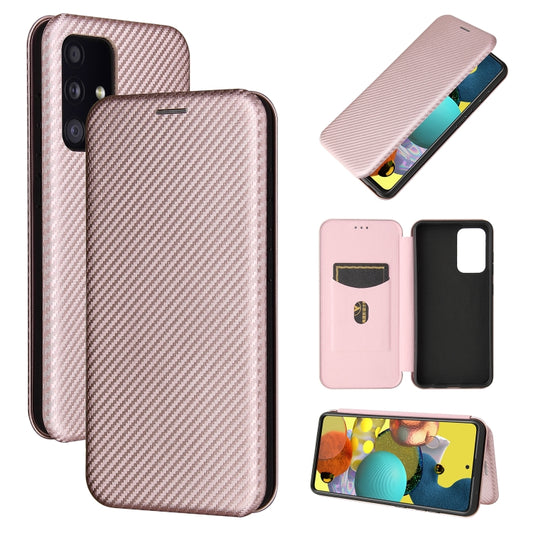 For Samsung Galaxy A52 5G / 4G Carbon Fiber Texture Horizontal Flip TPU + PC + PU Leather Case with Card Slot(Pink) by buy2fix