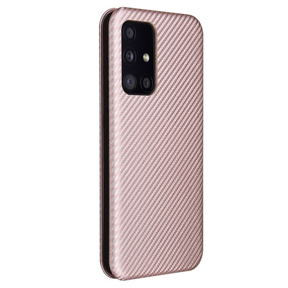 For Samsung Galaxy A52 5G / 4G Carbon Fiber Texture Horizontal Flip TPU + PC + PU Leather Case with Card Slot(Pink) by buy2fix