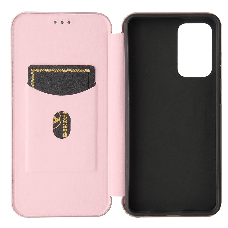 For Samsung Galaxy A52 5G / 4G Carbon Fiber Texture Horizontal Flip TPU + PC + PU Leather Case with Card Slot(Pink) by buy2fix