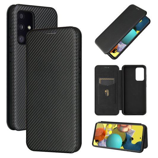 For Samsung Galaxy A52 5G / 4G Carbon Fiber Texture Horizontal Flip TPU + PC + PU Leather Case with Card Slot(Black) by buy2fix