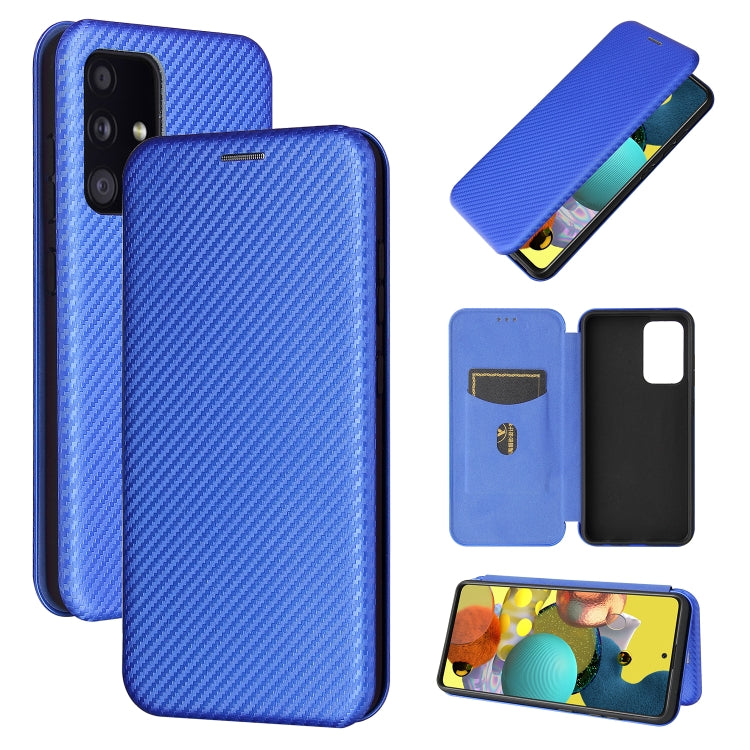 For Samsung Galaxy A52 5G / 4G Carbon Fiber Texture Horizontal Flip TPU + PC + PU Leather Case with Card Slot(Blue) by buy2fix