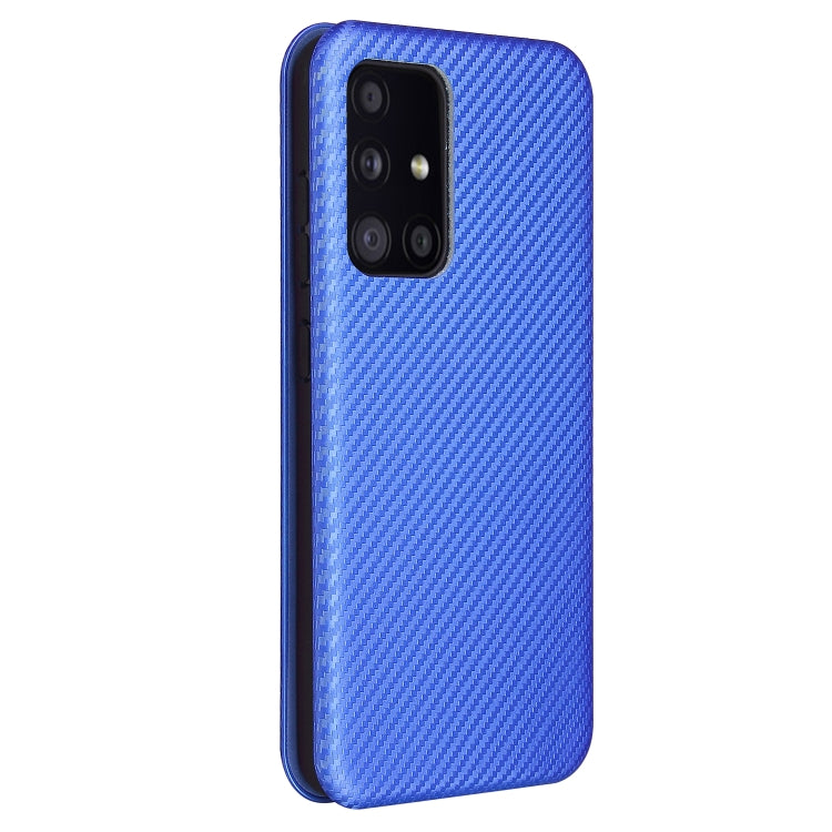 For Samsung Galaxy A52 5G / 4G Carbon Fiber Texture Horizontal Flip TPU + PC + PU Leather Case with Card Slot(Blue) by buy2fix