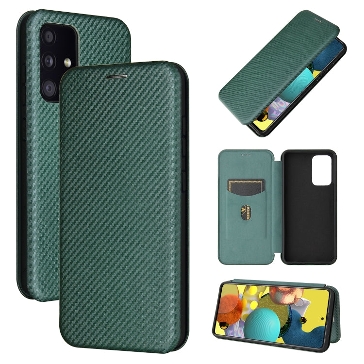 For Samsung Galaxy A52 5G / 4G Carbon Fiber Texture Horizontal Flip TPU + PC + PU Leather Case with Card Slot(Green) by buy2fix
