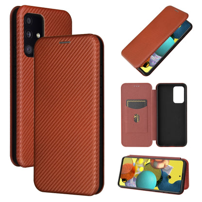 For Samsung Galaxy A52 5G / 4G Carbon Fiber Texture Horizontal Flip TPU + PC + PU Leather Case with Card Slot(Brown) by buy2fix