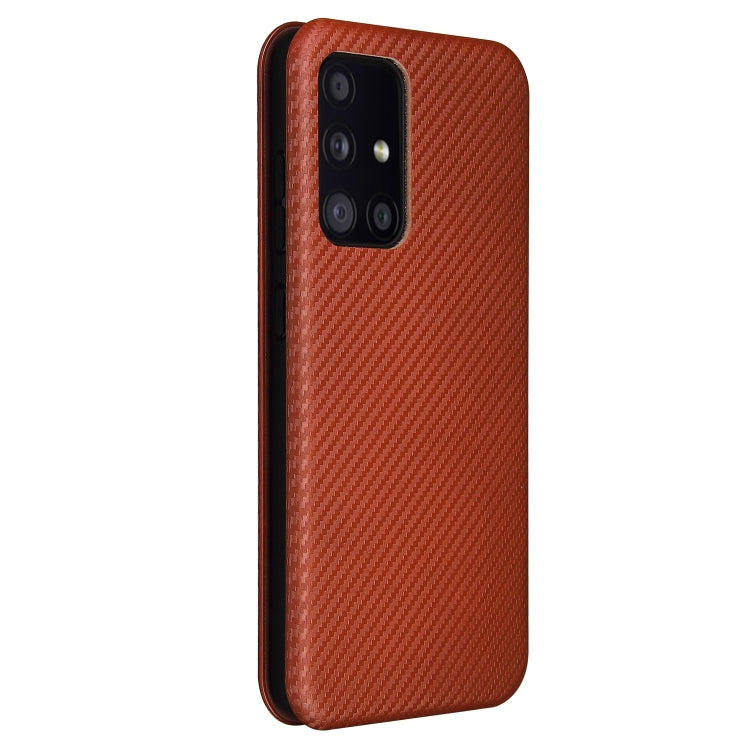 For Samsung Galaxy A52 5G / 4G Carbon Fiber Texture Horizontal Flip TPU + PC + PU Leather Case with Card Slot(Brown) by buy2fix