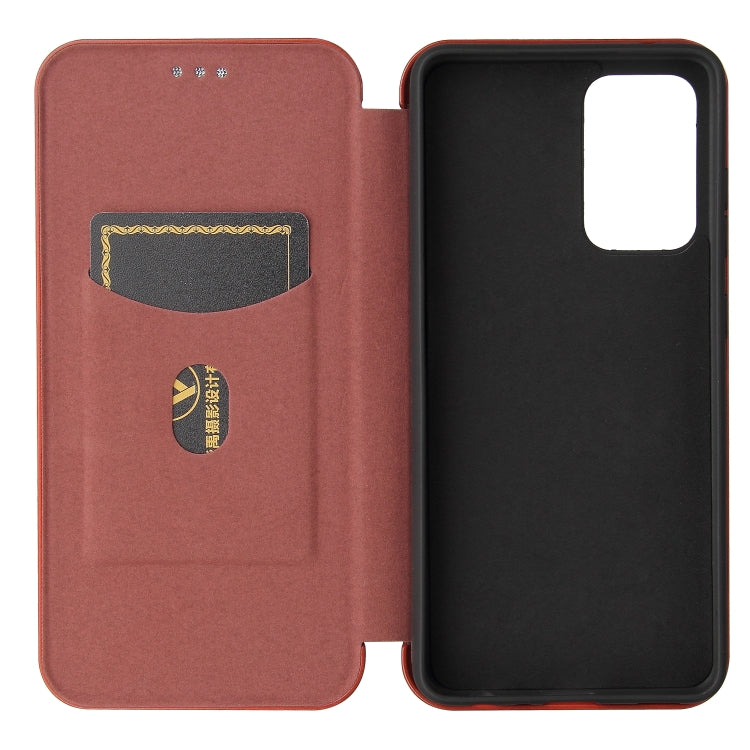 For Samsung Galaxy A52 5G / 4G Carbon Fiber Texture Horizontal Flip TPU + PC + PU Leather Case with Card Slot(Brown) by buy2fix