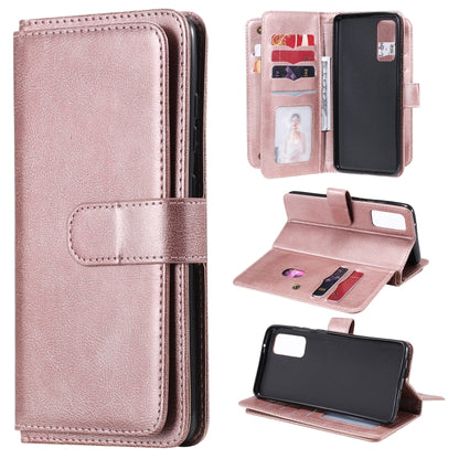 For Samsung Galaxy S20 FE 5G Multifunctional Magnetic Copper Buckle Horizontal Flip Solid Color Leather Case with 10 Card Slots & Wallet & Holder & Photo Frame(Rose Gold) by buy2fix