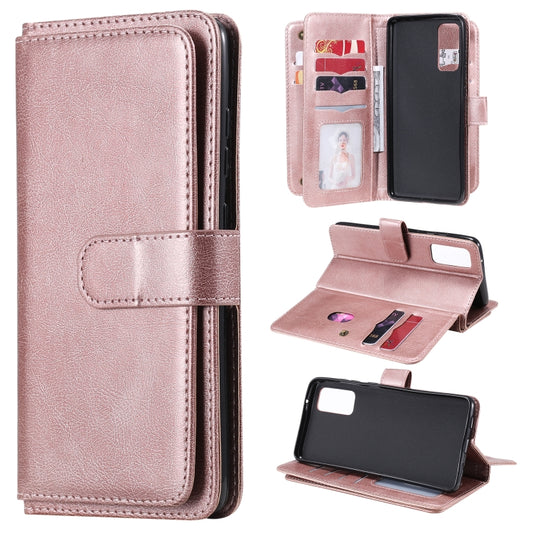 For Samsung Galaxy S20 FE 5G Multifunctional Magnetic Copper Buckle Horizontal Flip Solid Color Leather Case with 10 Card Slots & Wallet & Holder & Photo Frame(Rose Gold) by buy2fix