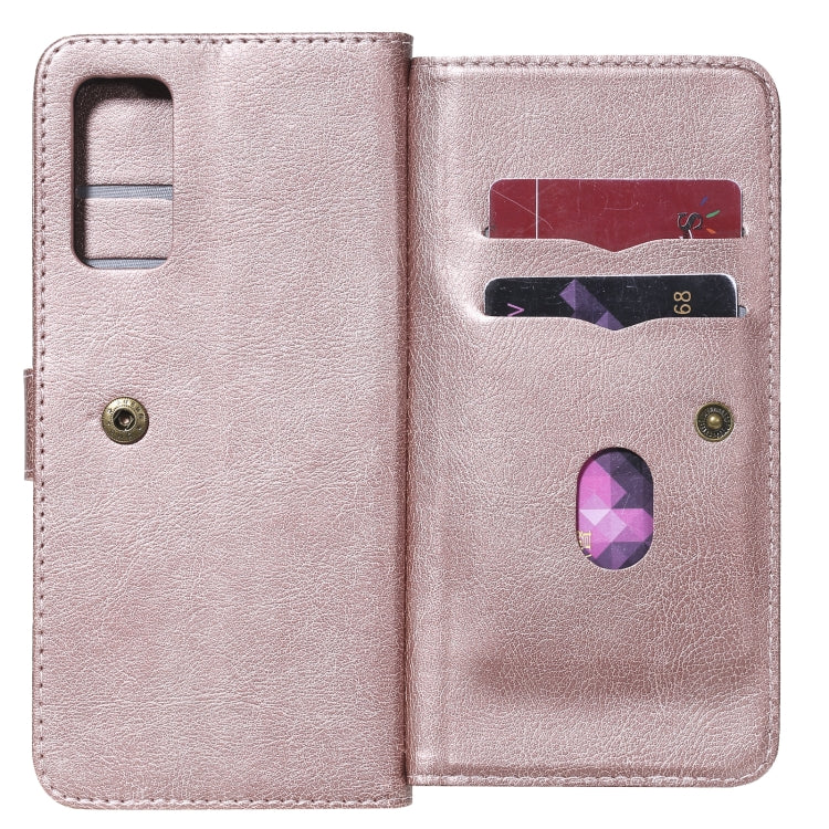 For Samsung Galaxy S20 FE 5G Multifunctional Magnetic Copper Buckle Horizontal Flip Solid Color Leather Case with 10 Card Slots & Wallet & Holder & Photo Frame(Rose Gold) by buy2fix