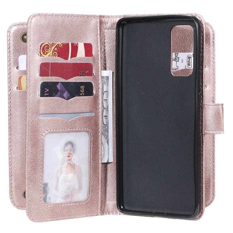 For Samsung Galaxy S20 FE 5G Multifunctional Magnetic Copper Buckle Horizontal Flip Solid Color Leather Case with 10 Card Slots & Wallet & Holder & Photo Frame(Rose Gold) by buy2fix