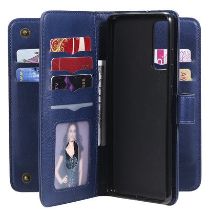 For Samsung Galaxy S20 FE 5G Multifunctional Magnetic Copper Buckle Horizontal Flip Solid Color Leather Case with 10 Card Slots & Wallet & Holder & Photo Frame(Dark Blue) by buy2fix