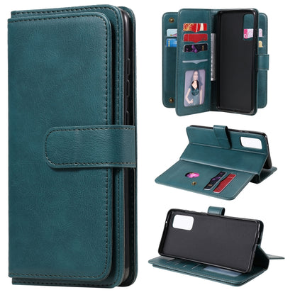 For Samsung Galaxy S20 FE 5G Multifunctional Magnetic Copper Buckle Horizontal Flip Solid Color Leather Case with 10 Card Slots & Wallet & Holder & Photo Frame(Dark Green) by buy2fix