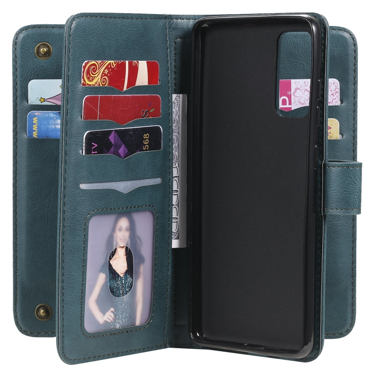 For Samsung Galaxy S20 FE 5G Multifunctional Magnetic Copper Buckle Horizontal Flip Solid Color Leather Case with 10 Card Slots & Wallet & Holder & Photo Frame(Dark Green) by buy2fix