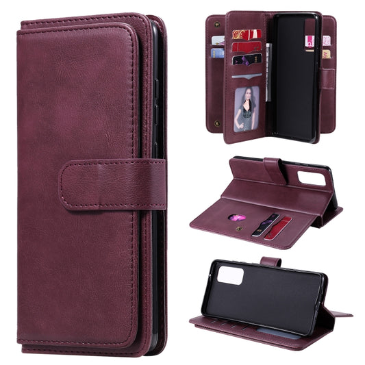 For Samsung Galaxy S20 FE 5G Multifunctional Magnetic Copper Buckle Horizontal Flip Solid Color Leather Case with 10 Card Slots & Wallet & Holder & Photo Frame(Wine Red) by buy2fix