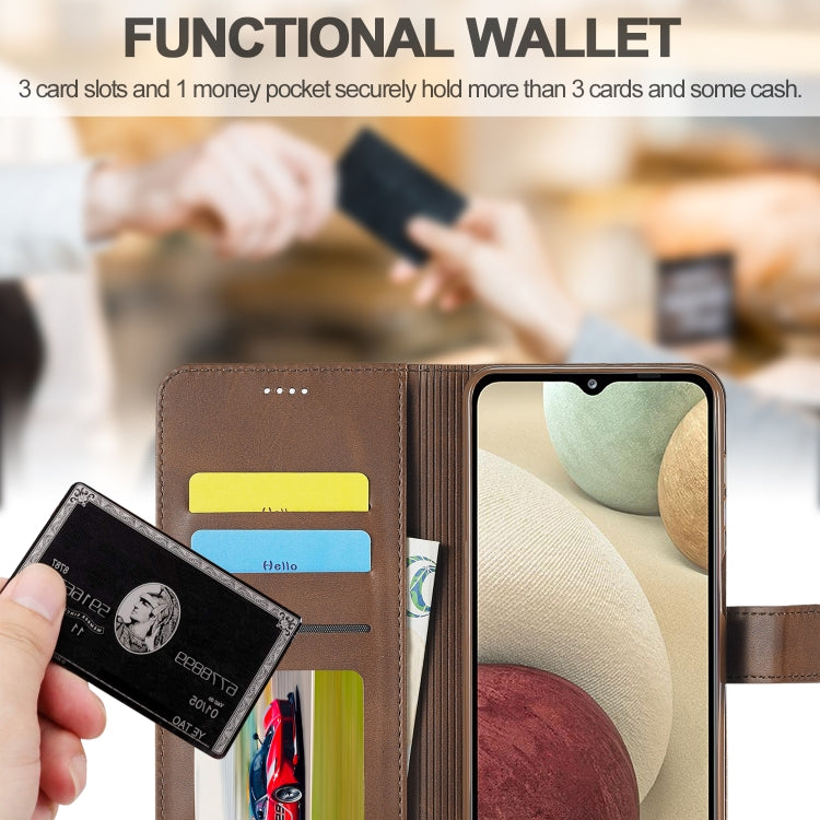 For Samsung Galaxy A12 LC.IMEEKE Calf Texture Horizontal Flip Leather Case, with Holder & Card Slots & Wallet & Photo Frame(Coffee) - Galaxy Phone Cases by LC.IMEEKE | Online Shopping UK | buy2fix