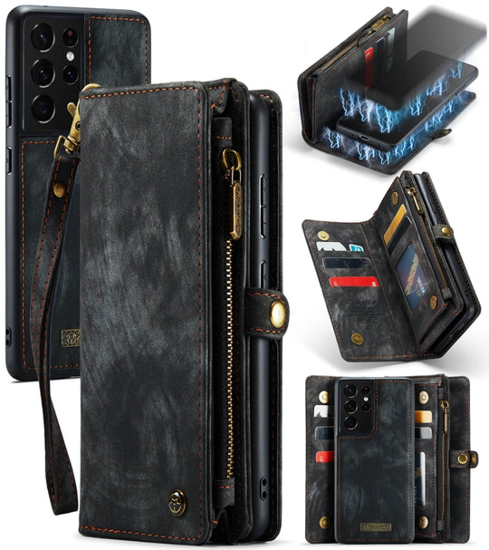 For Samsung Galaxy S21 Ultra 5G CaseMe Detachable Multifunctional Horizontal Flip Leather Case, with Card Slot & Holder & Zipper Wallet & Photo Frame(Black)