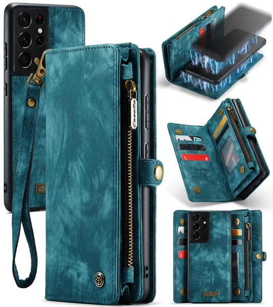 For Samsung Galaxy S21 Ultra 5G CaseMe Detachable Multifunctional Horizontal Flip Leather Case, with Card Slot & Holder & Zipper Wallet & Photo Frame(Green)