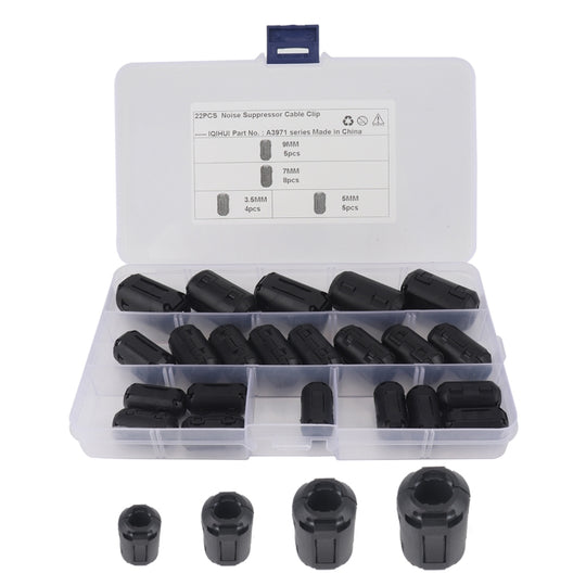 Anneau de démagnétisation Anti-interférence, 22 pièces/paquet, 3.5mm/5mm/7mm/9mm, anneau en Ferrite, Clip de câble, noyau, filtre suppresseur de bruit