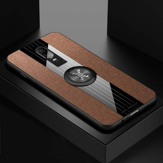 For OnePlus 6 XINLI Stitching Cloth Texture Shockproof TPU Protective Case with Ring Holder(Brown) - OnePlus Cases by XINLI | Online Shopping UK | buy2fix