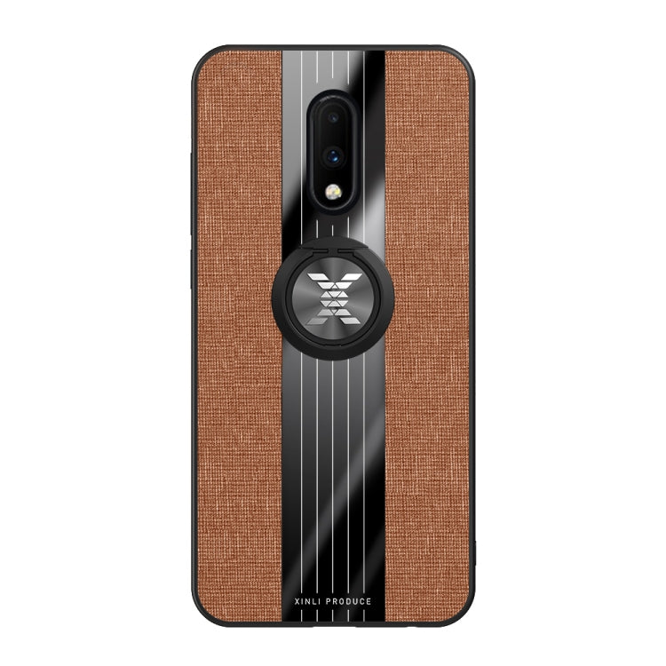 For OnePlus 6T XINLI Stitching Cloth Texture Shockproof TPU Protective Case with Ring Holder(Brown) - OnePlus Cases by XINLI | Online Shopping UK | buy2fix