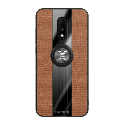 For OnePlus 6T XINLI Stitching Cloth Texture Shockproof TPU Protective Case with Ring Holder(Brown) - OnePlus Cases by XINLI | Online Shopping UK | buy2fix