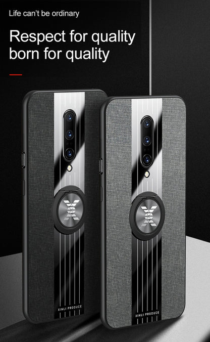 For OnePlus 7 Pro XINLI Stitching Cloth Texture Shockproof TPU Protective Case with Ring Holder(Grey) - OnePlus Cases by XINLI | Online Shopping UK | buy2fix