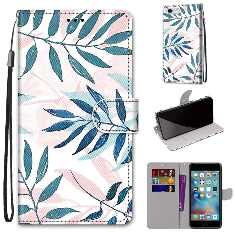 Coloured Drawing Cross Texture Horizontal Flip PU Leather Case with Holder & Card Slots & Wallet & Lanyard For iPhone 6 / 6s(Pink Green Leaf) - More iPhone Cases by buy2fix | Online Shopping UK | buy2fix