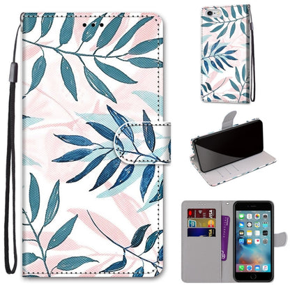 Coloured Drawing Cross Texture Horizontal Flip PU Leather Case with Holder & Card Slots & Wallet & Lanyard For iPhone 6 / 6s(Pink Green Leaf) - More iPhone Cases by buy2fix | Online Shopping UK | buy2fix