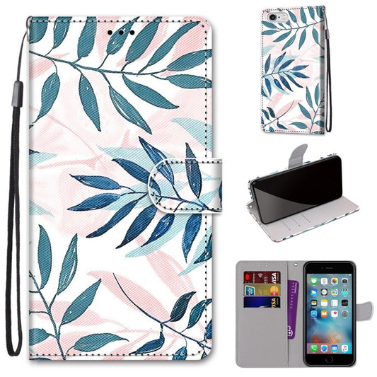 Coloured Drawing Cross Texture Horizontal Flip PU Leather Case with Holder & Card Slots & Wallet & Lanyard For iPhone 6 / 6s(Pink Green Leaf) - More iPhone Cases by buy2fix | Online Shopping UK | buy2fix