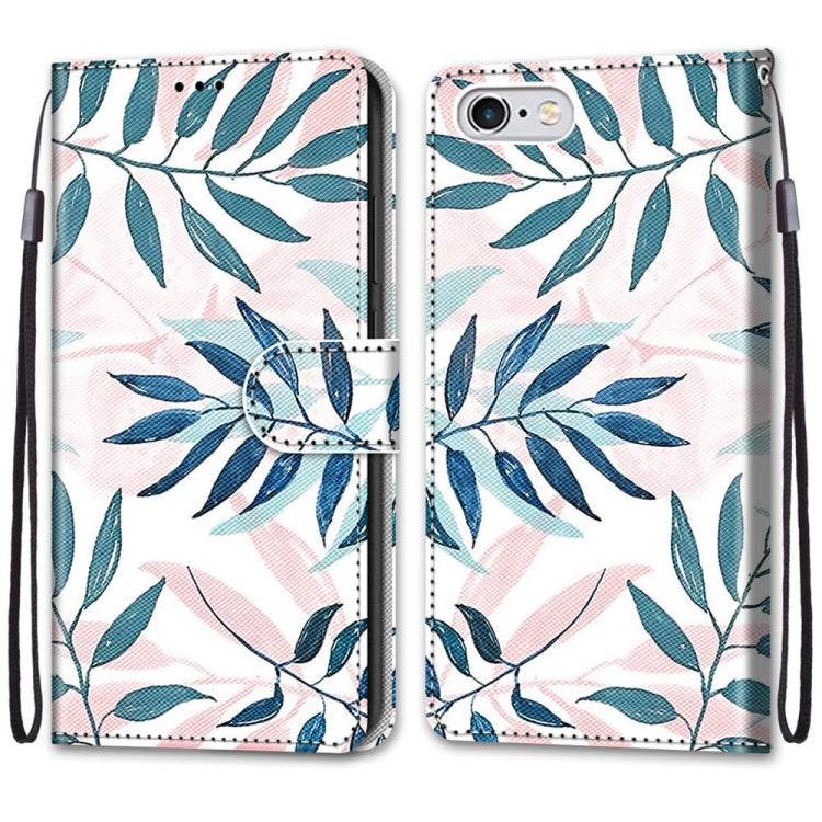 Coloured Drawing Cross Texture Horizontal Flip PU Leather Case with Holder & Card Slots & Wallet & Lanyard For iPhone 6 / 6s(Pink Green Leaf) - More iPhone Cases by buy2fix | Online Shopping UK | buy2fix