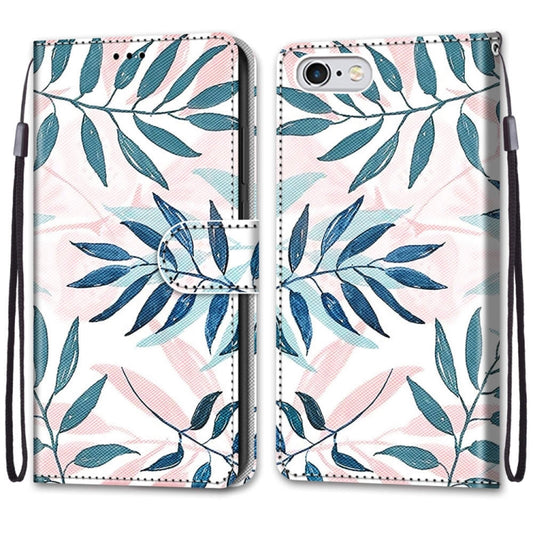 Coloured Drawing Cross Texture Horizontal Flip PU Leather Case with Holder & Card Slots & Wallet & Lanyard For iPhone 6 / 6s(Pink Green Leaf) - More iPhone Cases by buy2fix | Online Shopping UK | buy2fix