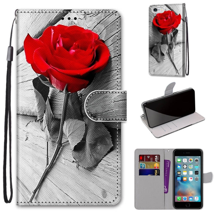 Coloured Drawing Cross Texture Horizontal Flip PU Leather Case with Holder & Card Slots & Wallet & Lanyard For iPhone 6 / 6s(B10 Wood Red Rose) - More iPhone Cases by buy2fix | Online Shopping UK | buy2fix