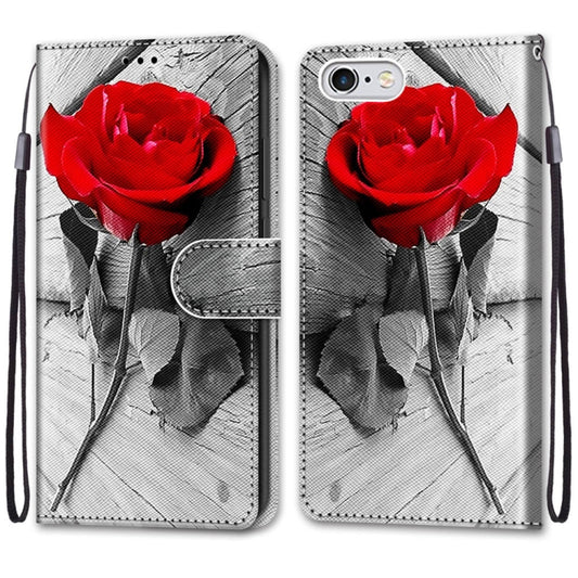 Coloured Drawing Cross Texture Horizontal Flip PU Leather Case with Holder & Card Slots & Wallet & Lanyard For iPhone 6 / 6s(B10 Wood Red Rose) - More iPhone Cases by buy2fix | Online Shopping UK | buy2fix